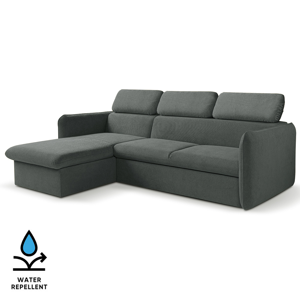 Malá sedací souprava SLIM | 179x235 cm | LEVÁ | 97 tmavě šedá | rozkládací + úložný prostor