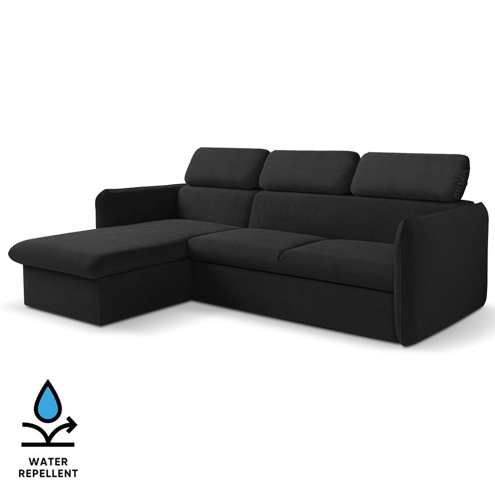 Malá sedací souprava SLIM | 179x235 cm | LEVÁ | 99 černá | rozkládací + úložný prostor