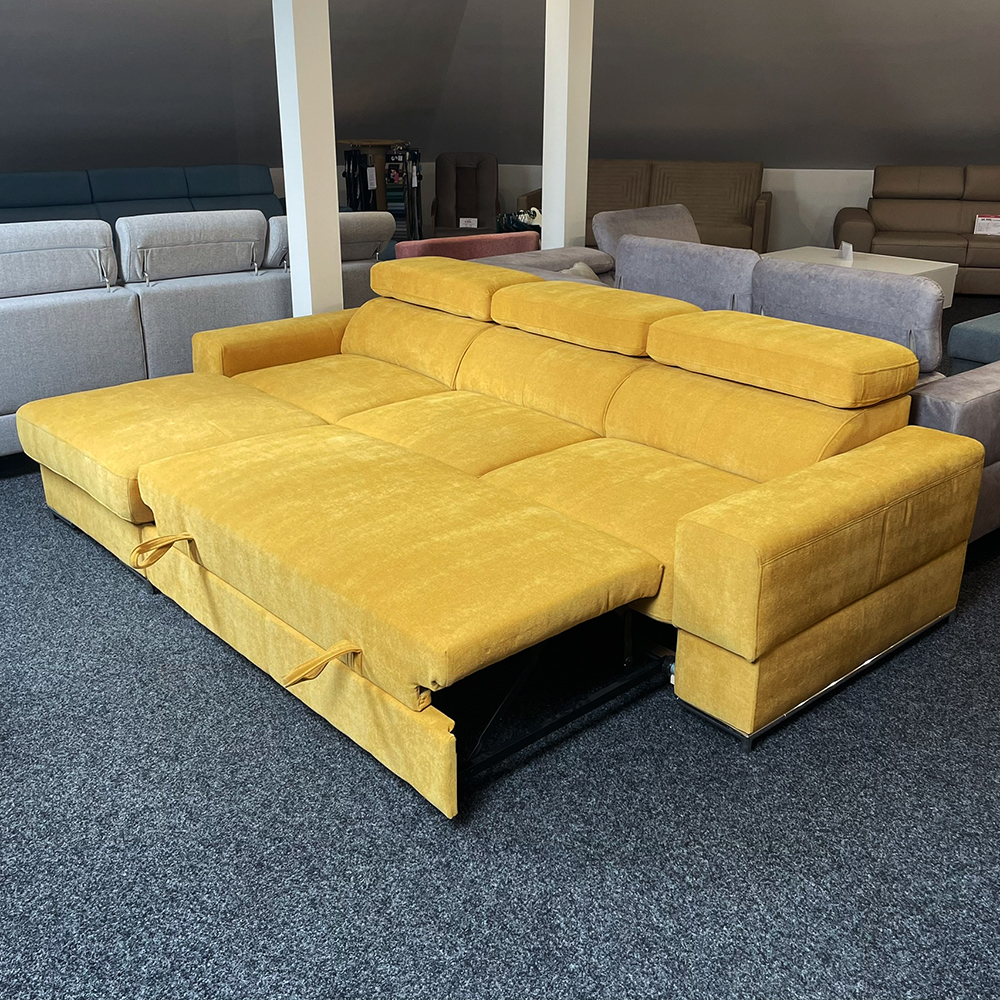 Sedací souprava BAZALT | 184x277 cm | rozkládací + úložný prostor | žlutá | VÝPRODEJ Z PRODEJNY