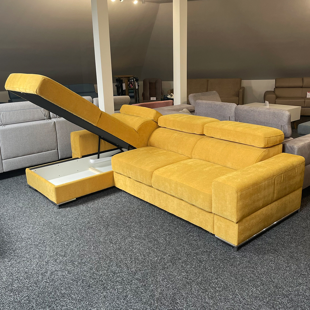 Sedací souprava BAZALT | 184x277 cm | rozkládací + úložný prostor | žlutá | VÝPRODEJ Z PRODEJNY