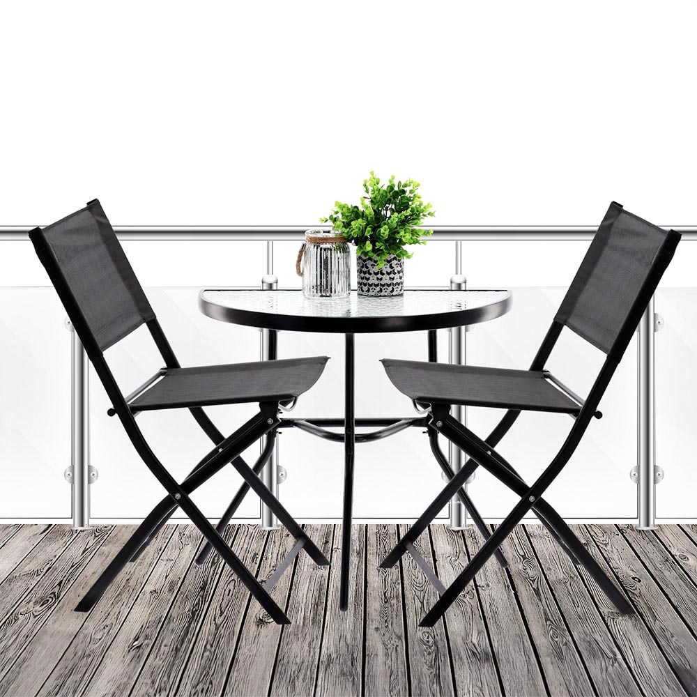 Balkónová sestava RON I | 1x půlkulatý stůl + 2x skládací židle textilní | černá | SAD7132