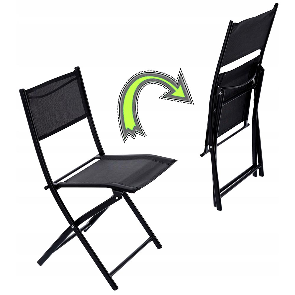 Balkónová sestava RON I | 1x půlkulatý stůl + 2x skládací židle textilní | černá | SAD7132