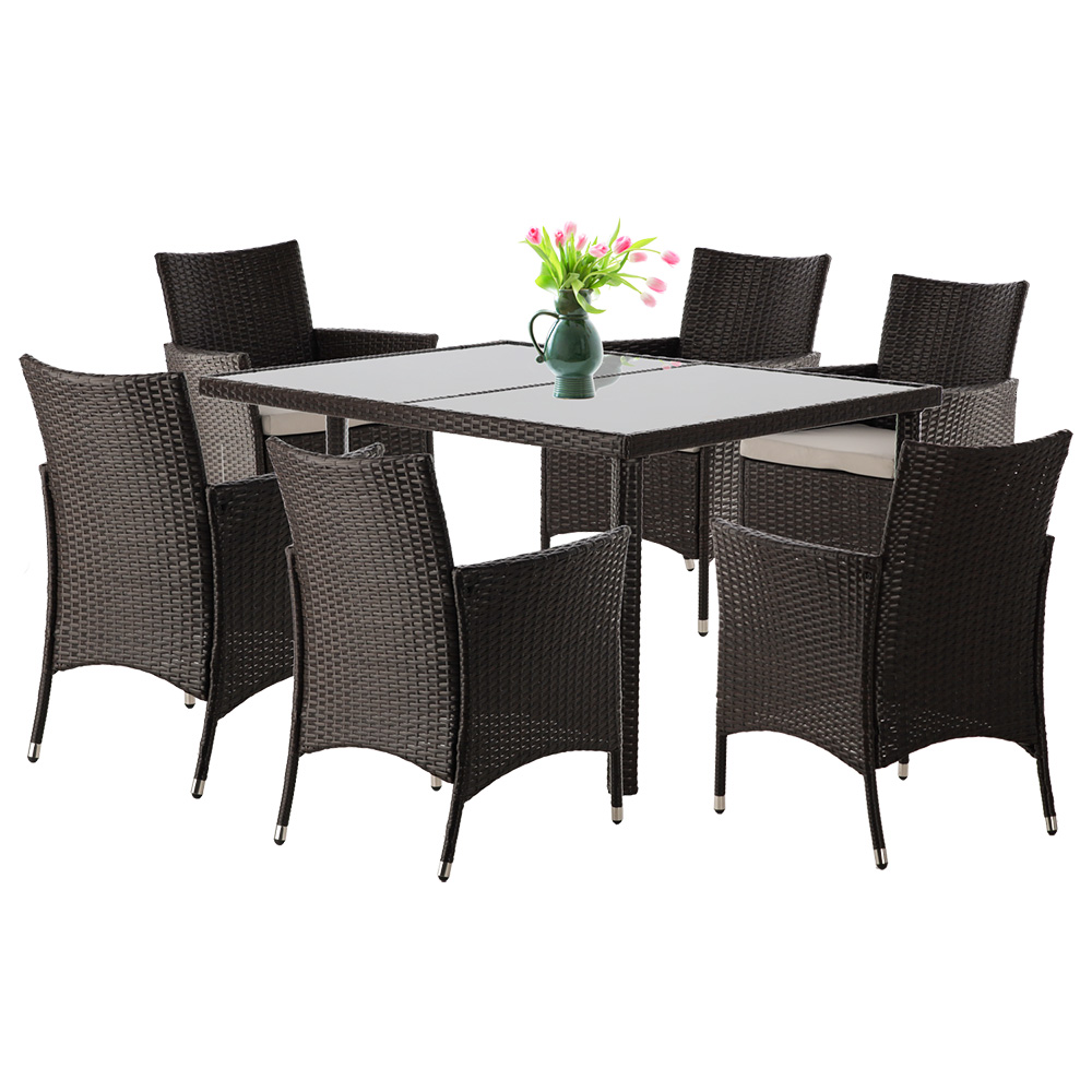 Zahradní sestava k sezení LAMEZIA | 1 stůl + 6 židlí křesílek | hnědá | SAD1692