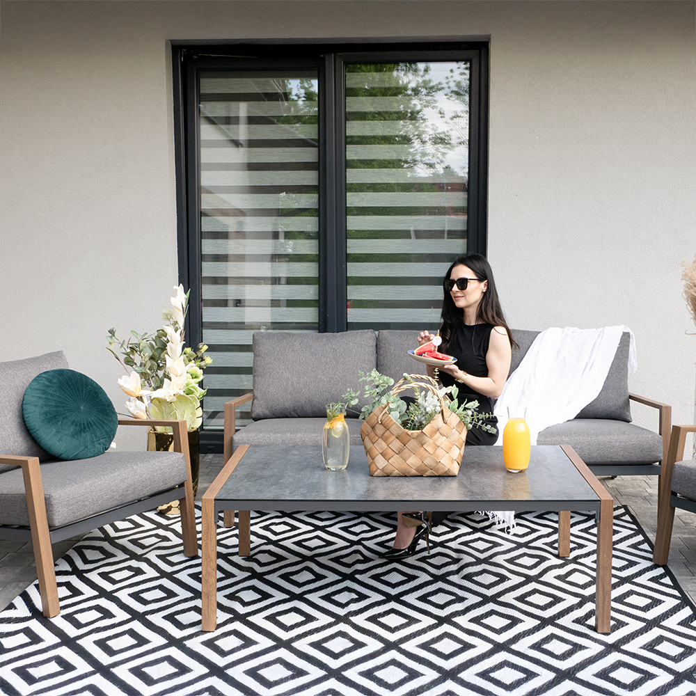 Zahradní sestava k sezení POP | stolek+2 křesla+pohovka | šedá | ALM1135