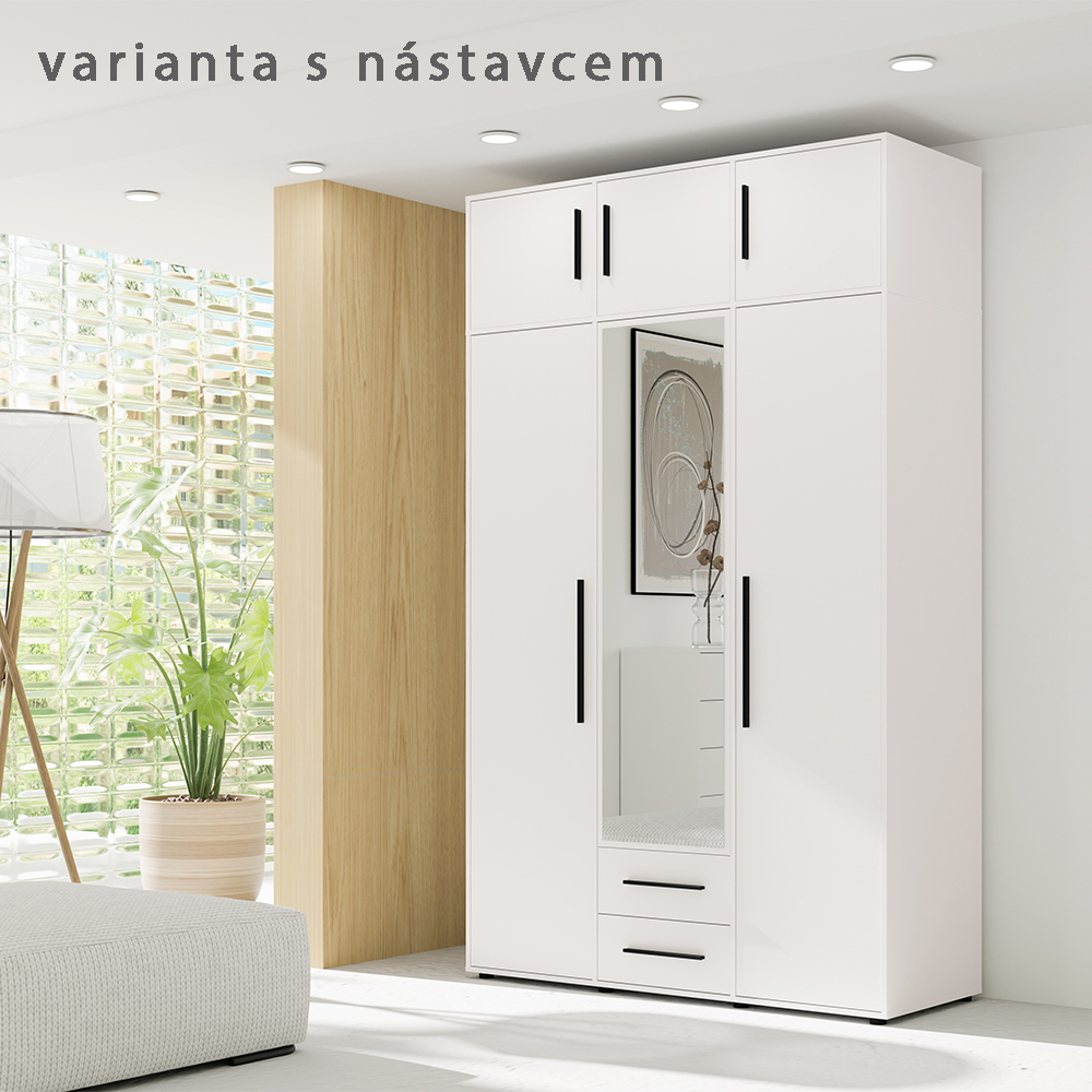 MAXIONE b | šatní skříň SZ3D2SZ MX-12 se zrcadlem | 150 cm | bílá mat