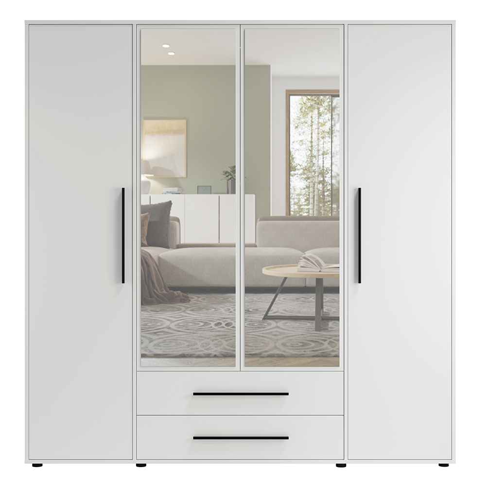 MAXIONE b | šatní skříň SZ4D2SZ MX-13 se zrcadly | 197,6 cm | bílá mat