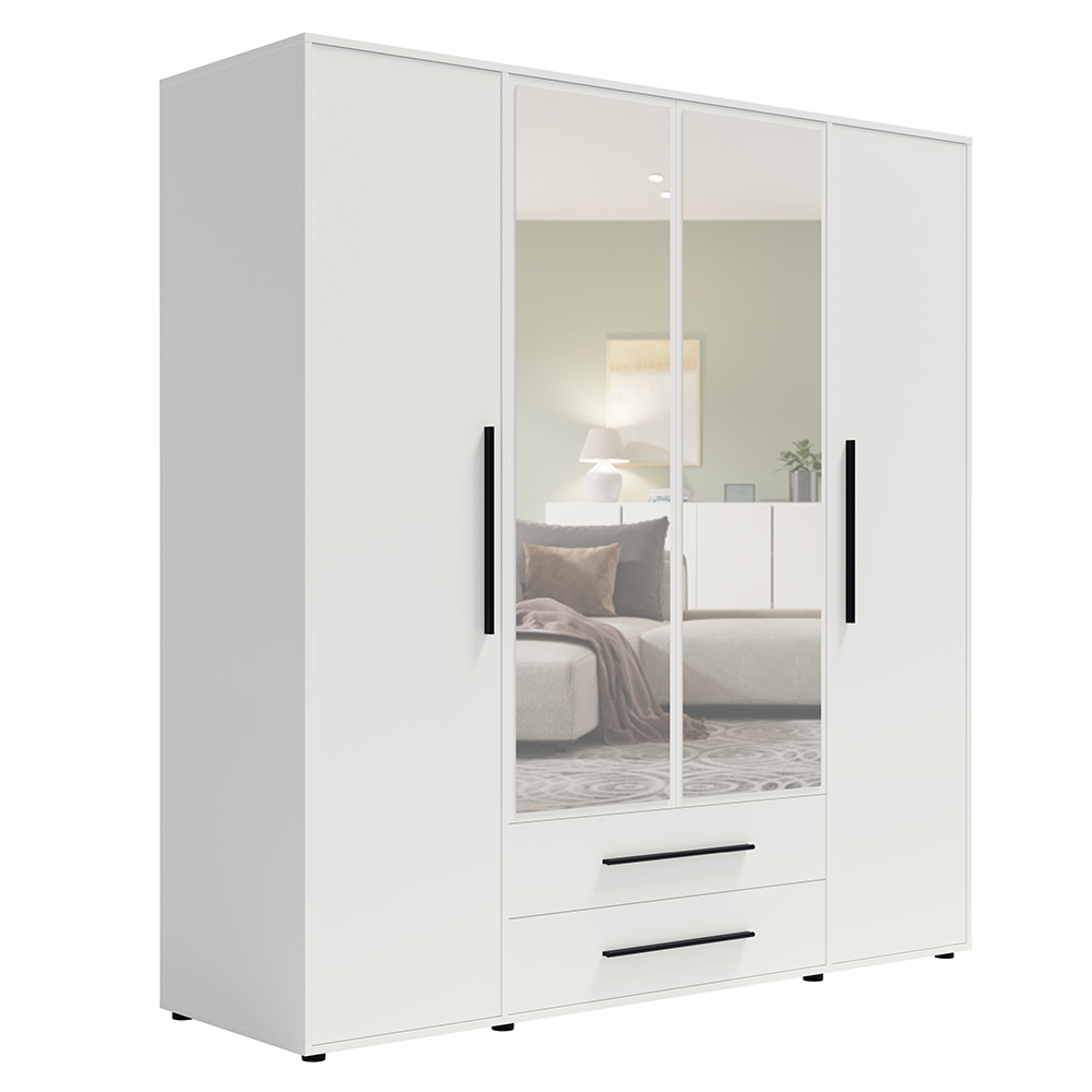 MAXIONE b | šatní skříň SZ4D2SZ MX-13 se zrcadly | 197,6 cm | bílá mat