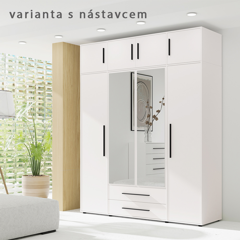 MAXIONE b | šatní skříň SZ4D2SZ MX-13 se zrcadly | 197,6 cm | bílá mat