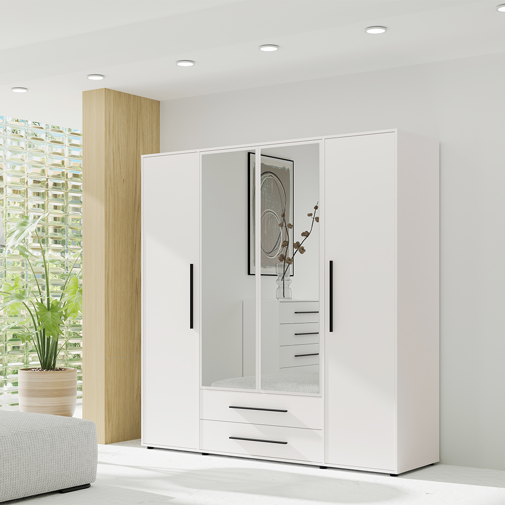 MAXIONE b | šatní skříň SZ4D2SZ MX-13 se zrcadly | 197,6 cm | bílá mat