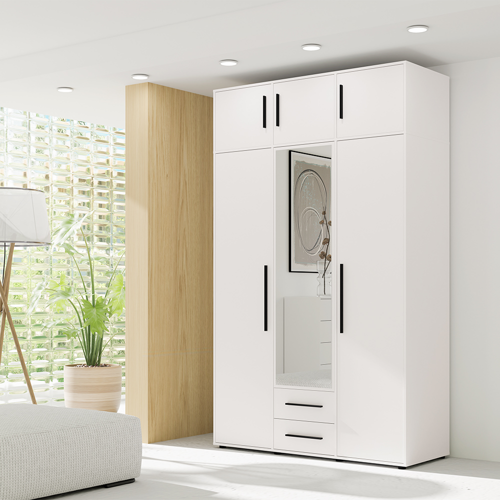 MAXIONE b | šatní skříň SZ3D2SZ + nástavec | se zrcadlem | 150 cm | bílá mat