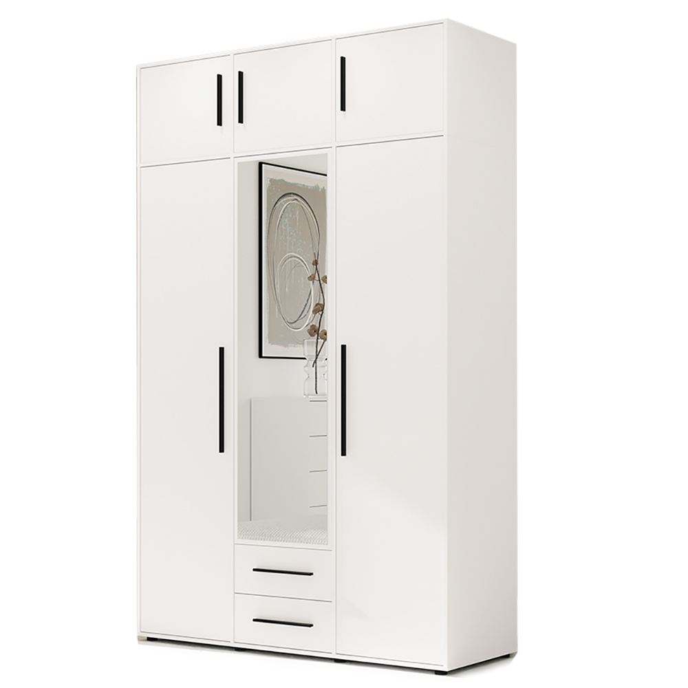 MAXIONE b | šatní skříň SZ3D2SZ + nástavec | se zrcadlem | 150 cm | bílá mat