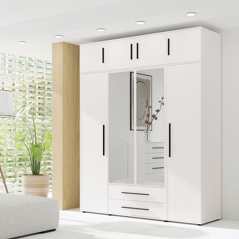 MAXIONE b | šatní skříň SZ4D2SZ + nástavec | se zrcadly | 197,6 cm | bílá mat