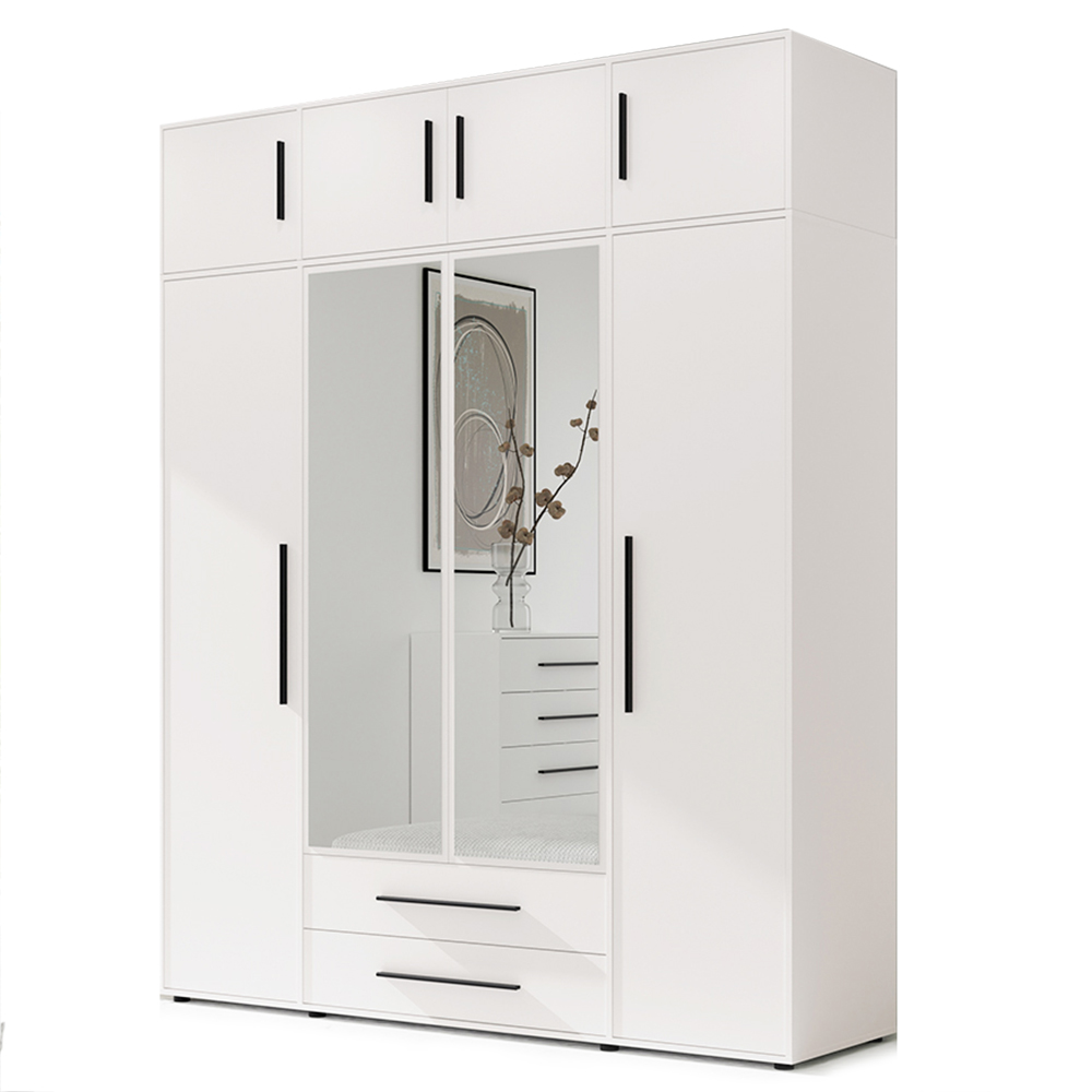 MAXIONE b | šatní skříň SZ4D2SZ + nástavec | se zrcadly | 197,6 cm | bílá mat