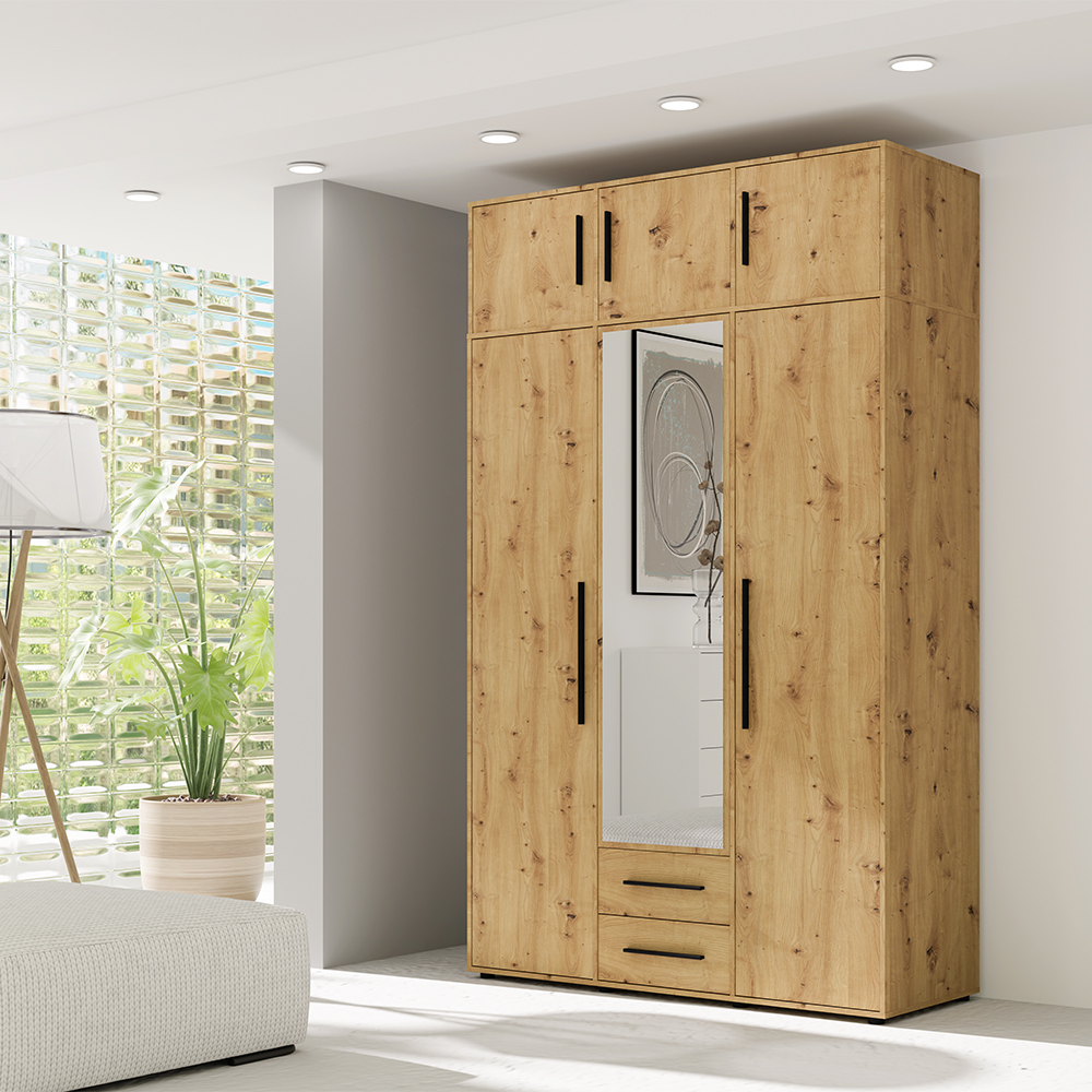 MAXIONE a | šatní skříň SZ3D2SZ + nástavec | se zrcadlem | 150 cm | artisan