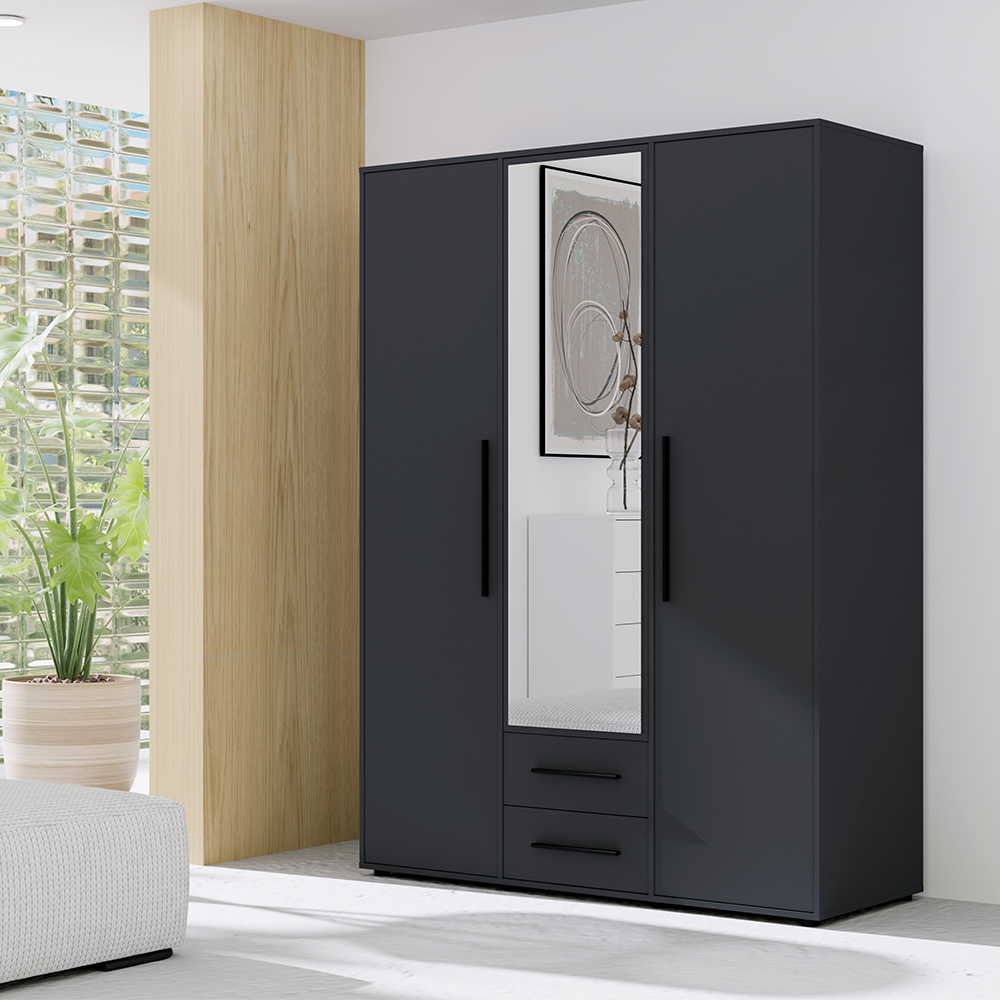 MAXIONE c | šatní skříň SZ3D2SZ MX-12 se zrcadlem | 150 cm | černá mat