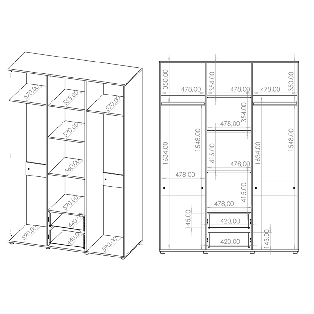 MAXIONE c | šatní skříň SZ3D2SZ MX-12 se zrcadlem | 150 cm | černá mat