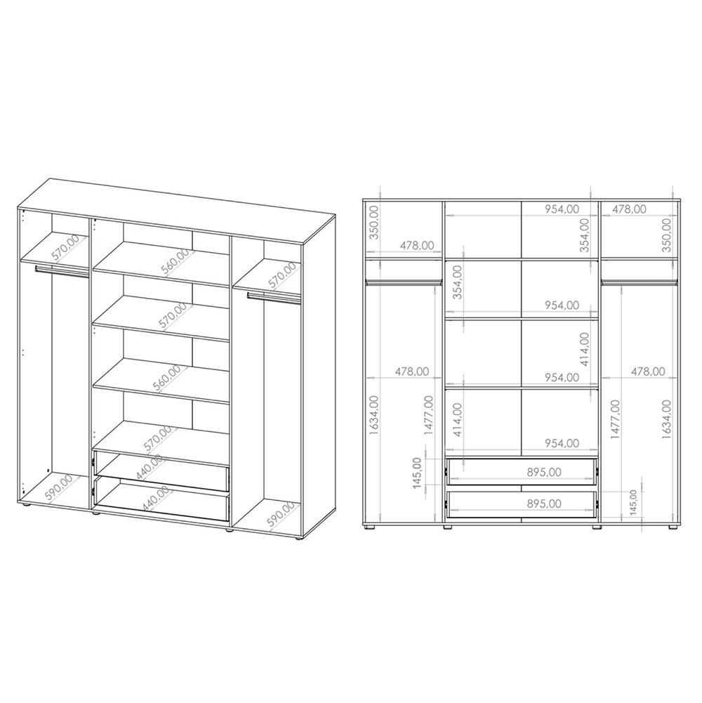 MAXIONE c | šatní skříň SZ4D2SZ MX-13 se zrcadly | 197,6 cm | černá mat