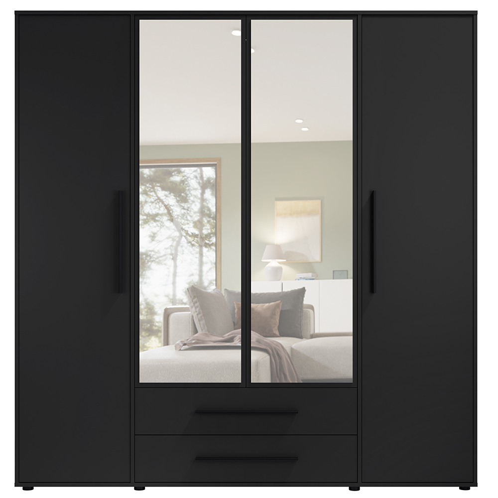 MAXIONE c | šatní skříň SZ4D2SZ MX-13 se zrcadly | 197,6 cm | černá mat