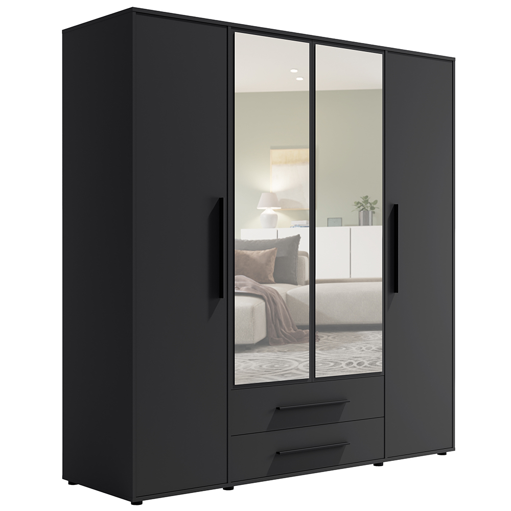MAXIONE c | šatní skříň SZ4D2SZ MX-13 se zrcadly | 197,6 cm | černá mat