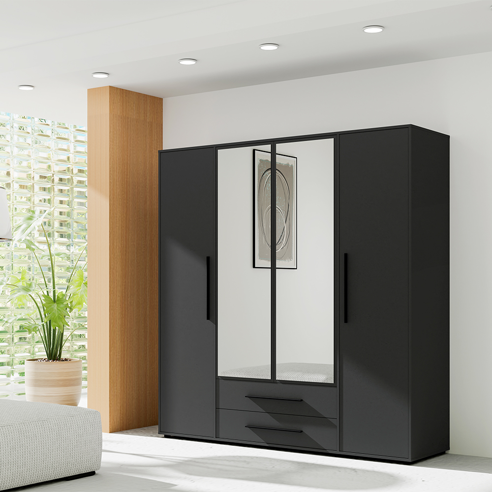 MAXIONE c | šatní skříň SZ4D2SZ MX-13 se zrcadly | 197,6 cm | černá mat