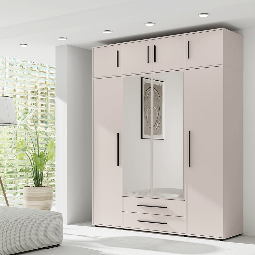 MAXIONE k | šatní skříň SZ4D2SZ + nástavec | se zrcadly | 197,6 cm | kašmír