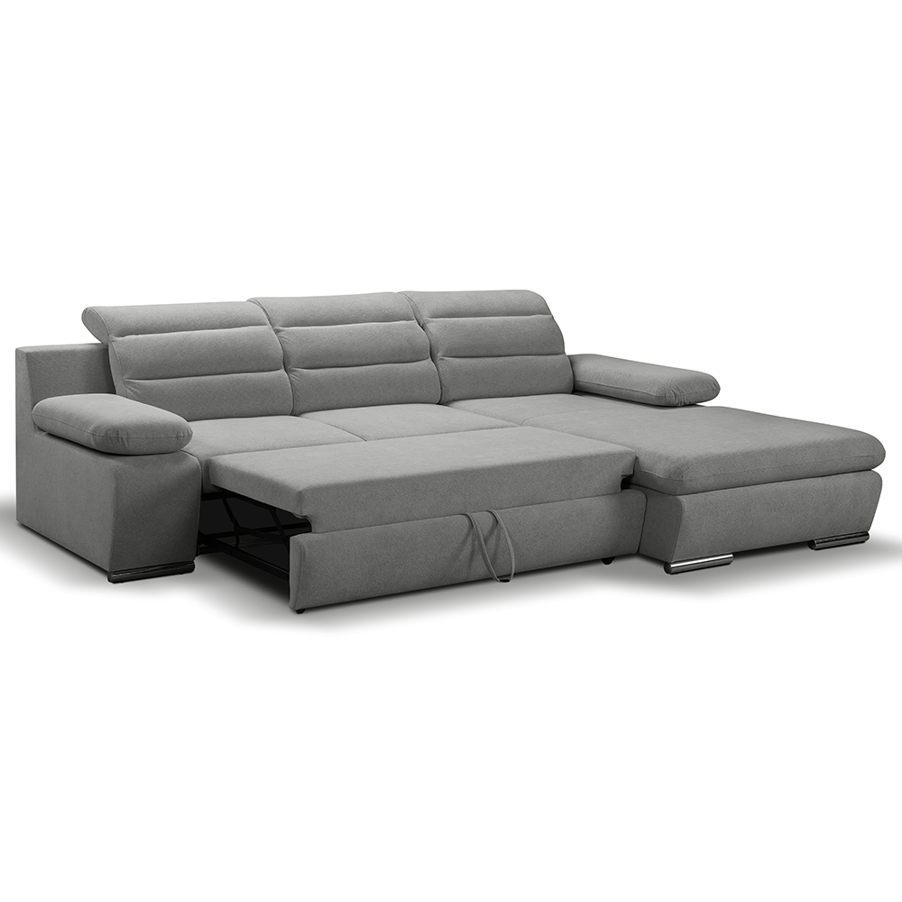 Sedací souprava GRECO MINI | 278x185 cm | PRAVÁ | 02 šedobílá WATER REPELLENT | rozkládací + úložný prostor