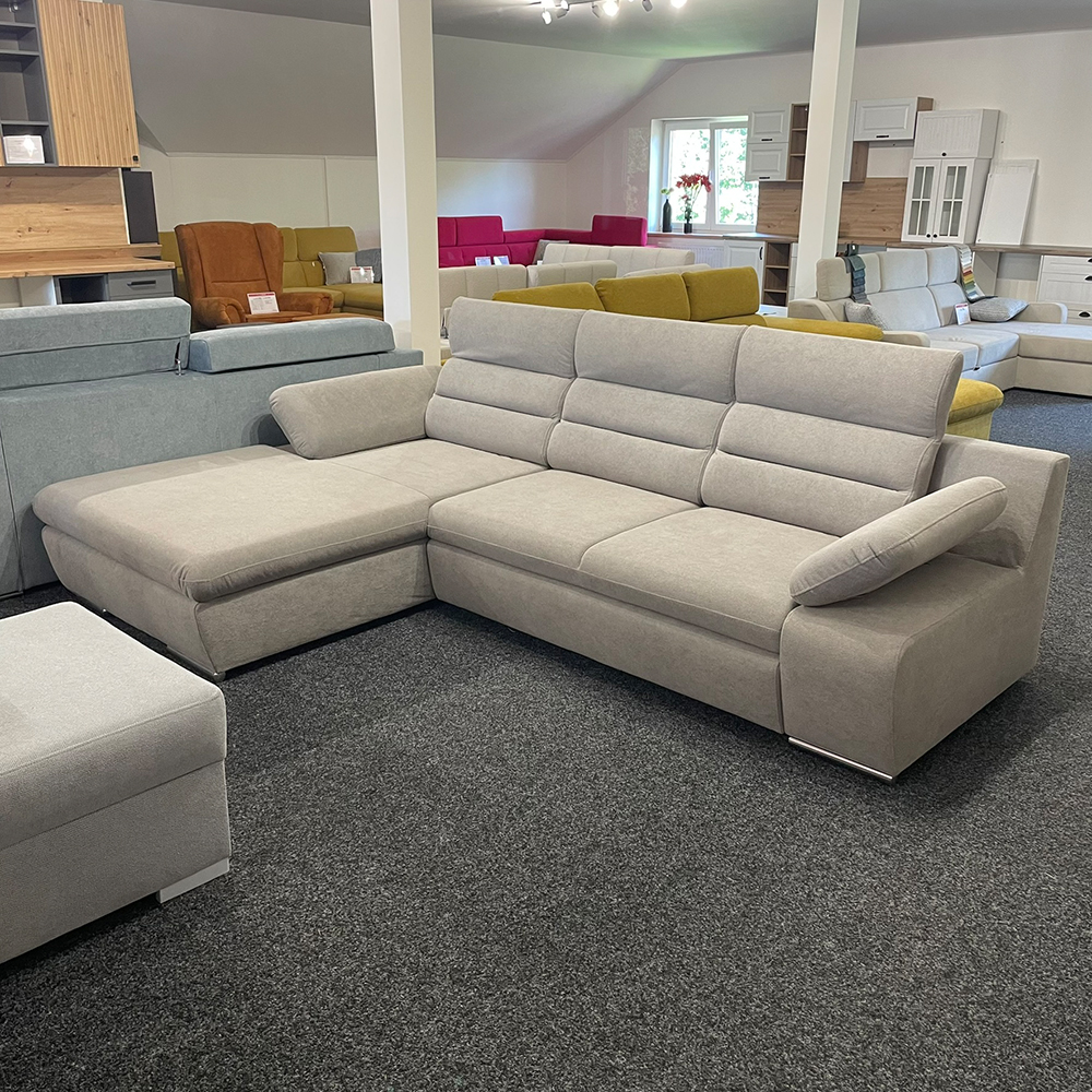 Sedací souprava GRECO MINI | 185x278 cm | LEVÁ | 02 šedobílá WATER REPELLENT | rozkládací + úložný prostor