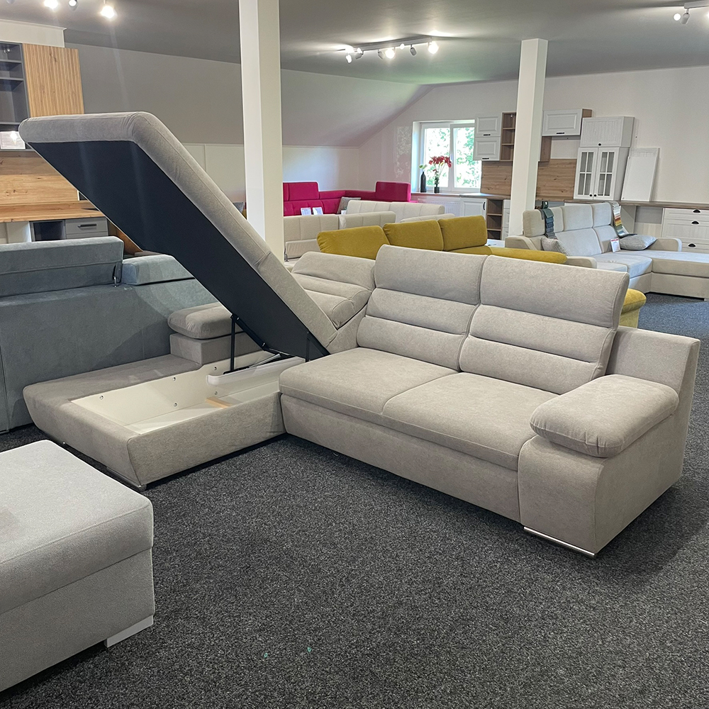 Sedací souprava GRECO MINI | 185x278 cm | LEVÁ | 02 šedobílá WATER REPELLENT | rozkládací + úložný prostor