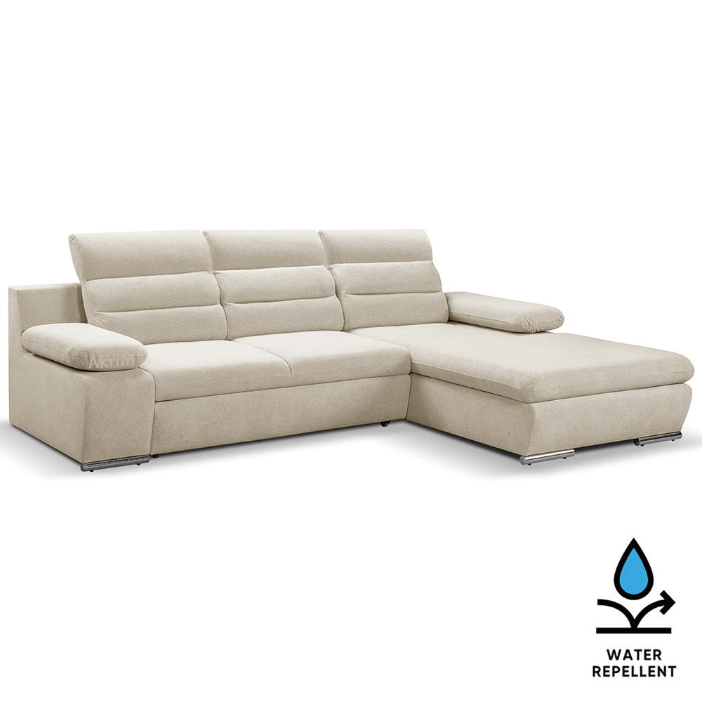 Sedací souprava GRECO MINI | 278x185 cm | PRAVÁ | 09 světle béžová WATER REPELLENT | rozkládací + úložný prostor