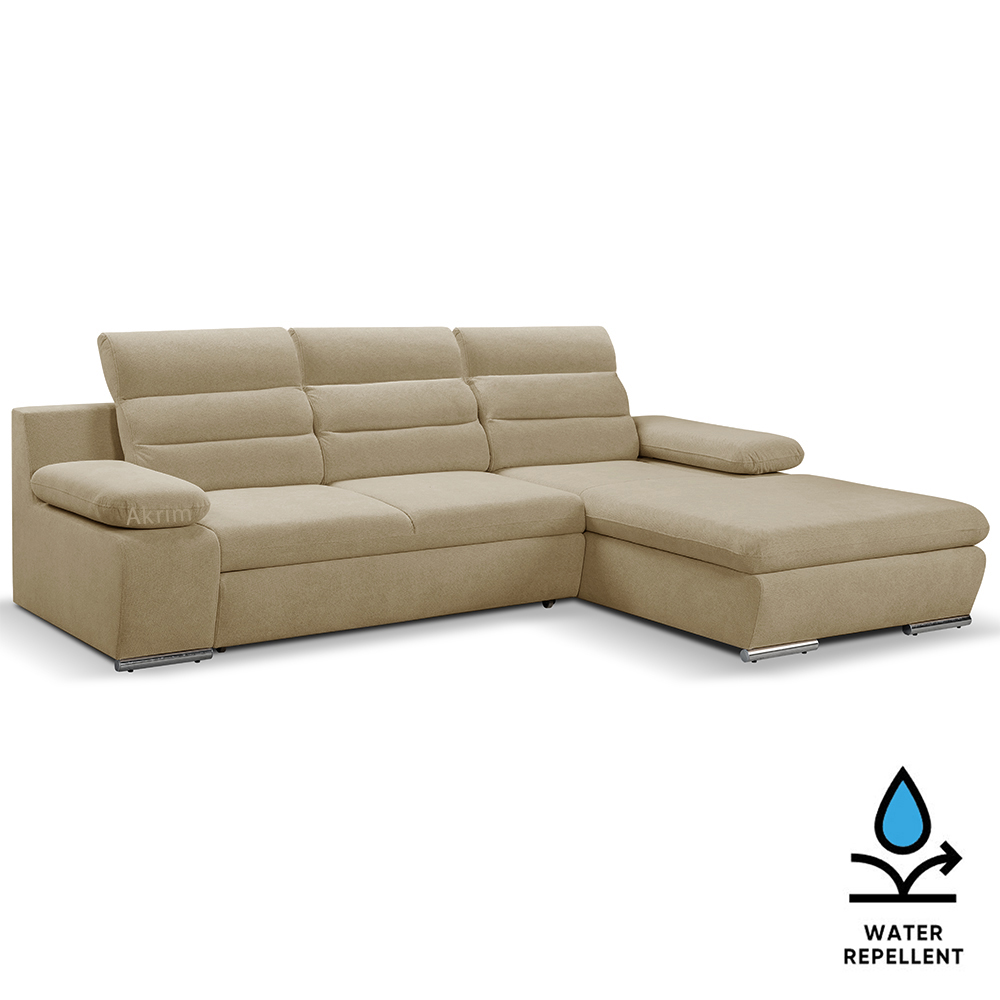 Sedací souprava GRECO MINI | 278x185 cm | PRAVÁ | 15 béžová WATER REPELLENT | rozkládací + úložný prostor