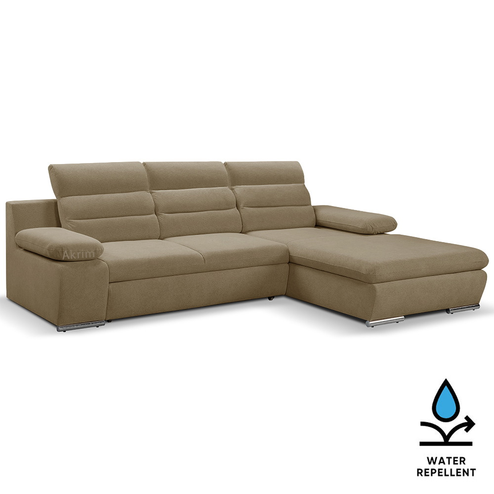 Sedací souprava GRECO MINI | 278x185 cm | PRAVÁ | 20 středně hnědá WATER REPELLENT | rozkládací + úložný prostor