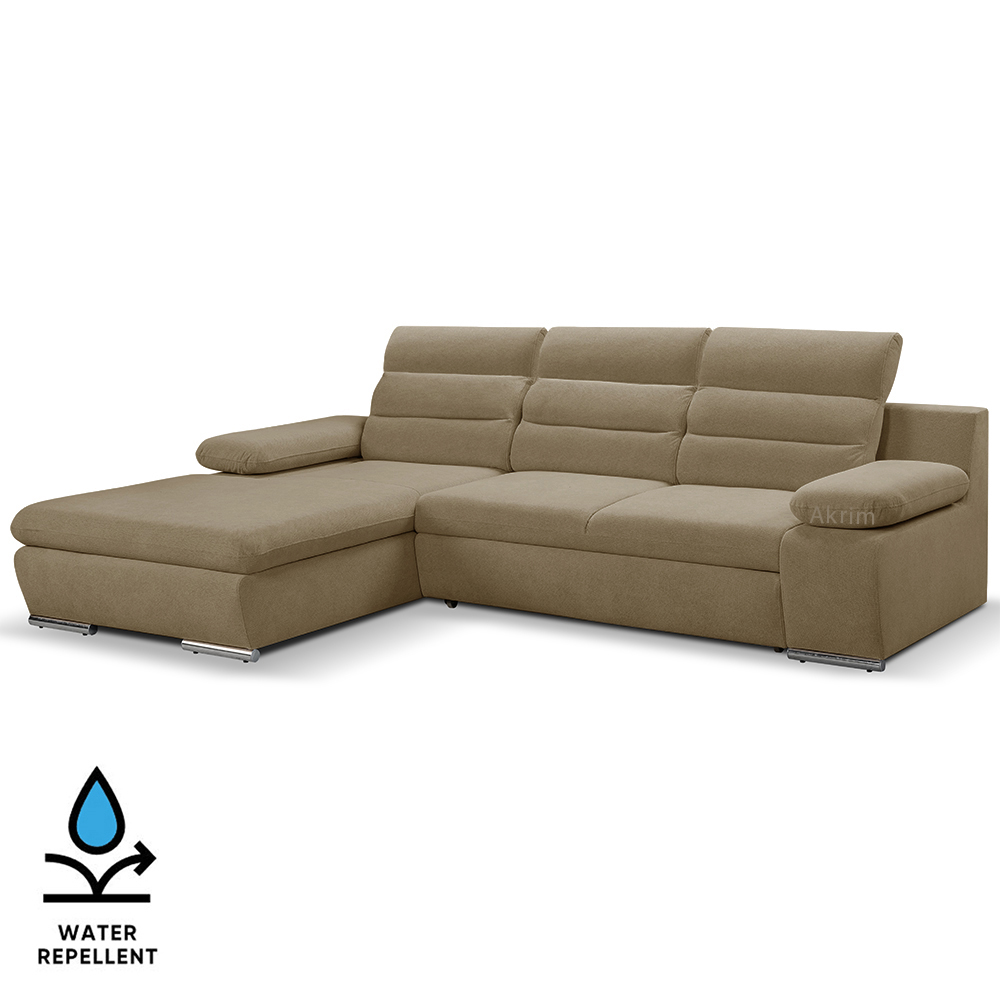 Sedací souprava GRECO MINI | 185x278 cm | LEVÁ | 20 středně hnědá WATER REPELLENT | rozkládací + úložný prostor