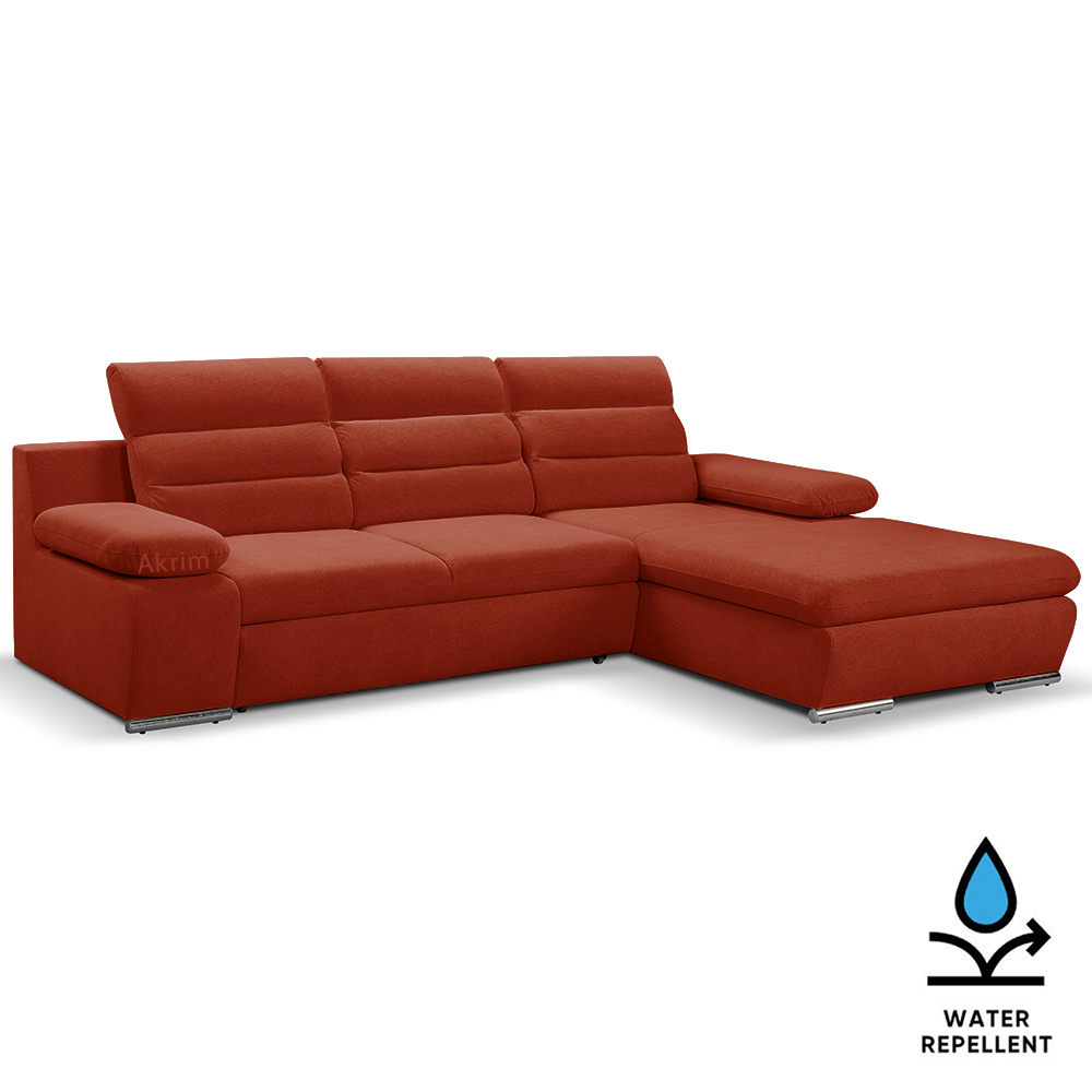 Sedací souprava GRECO MINI | 278x185 cm | PRAVÁ | 57 červená WATER REPELLENT | rozkládací + úložný prostor