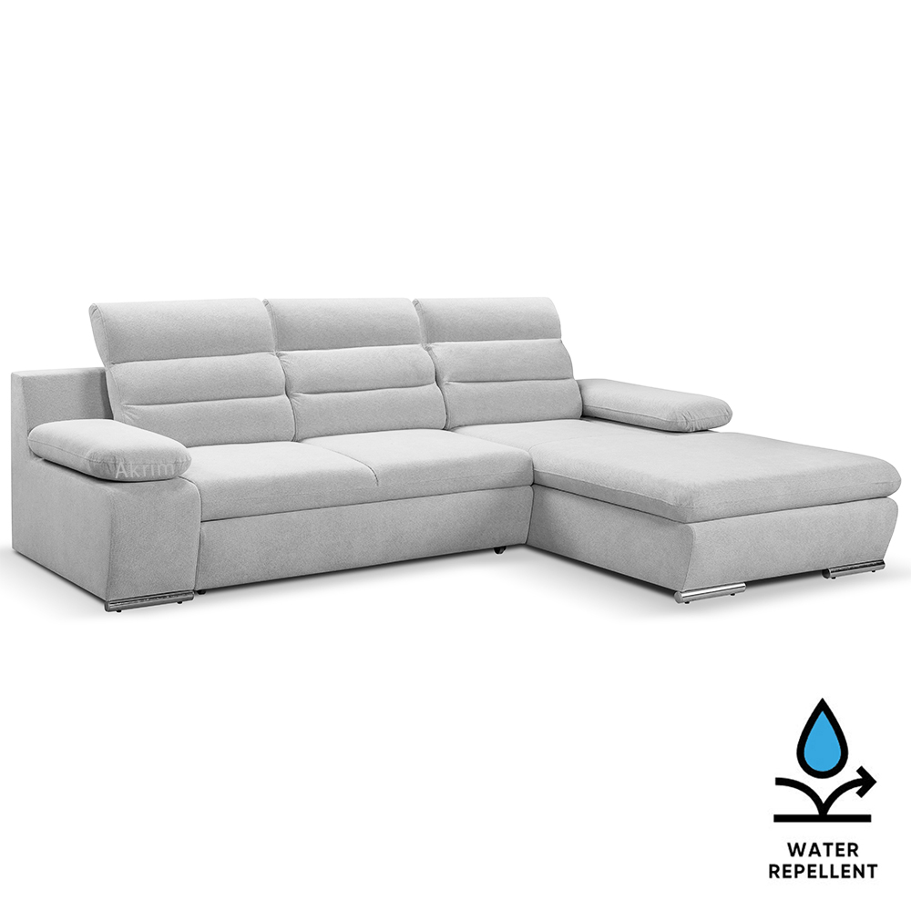 Sedací souprava GRECO MINI | 278x185 cm | PRAVÁ | 80 světle šedá WATER REPELLENT | rozkládací + úložný prostor