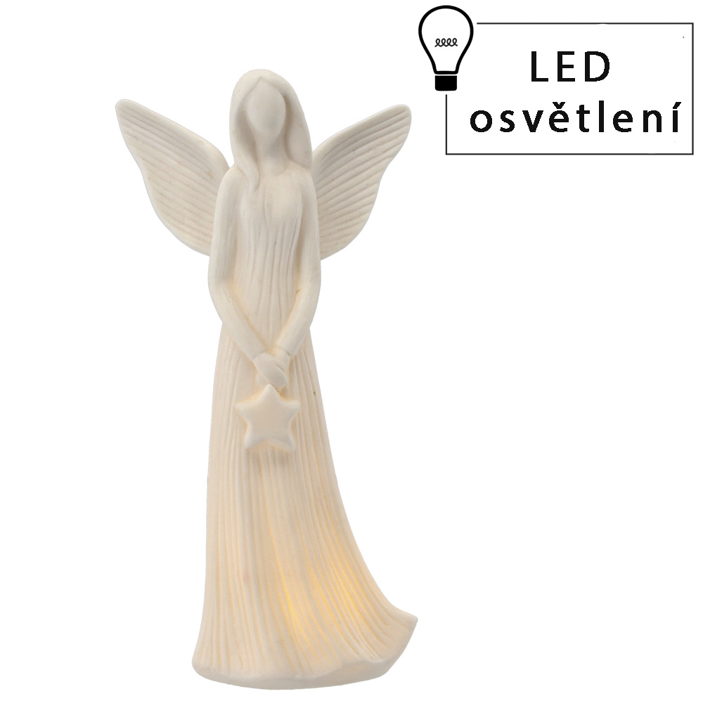 DÁREK | LED keramický anděl | 23,6 cm