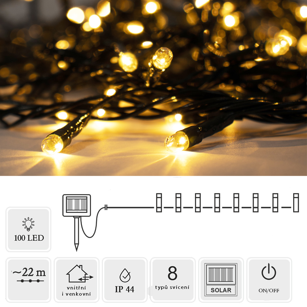 DÁREK | LED světelný řetěz SOLAR | teplá bílá | 2+20 m