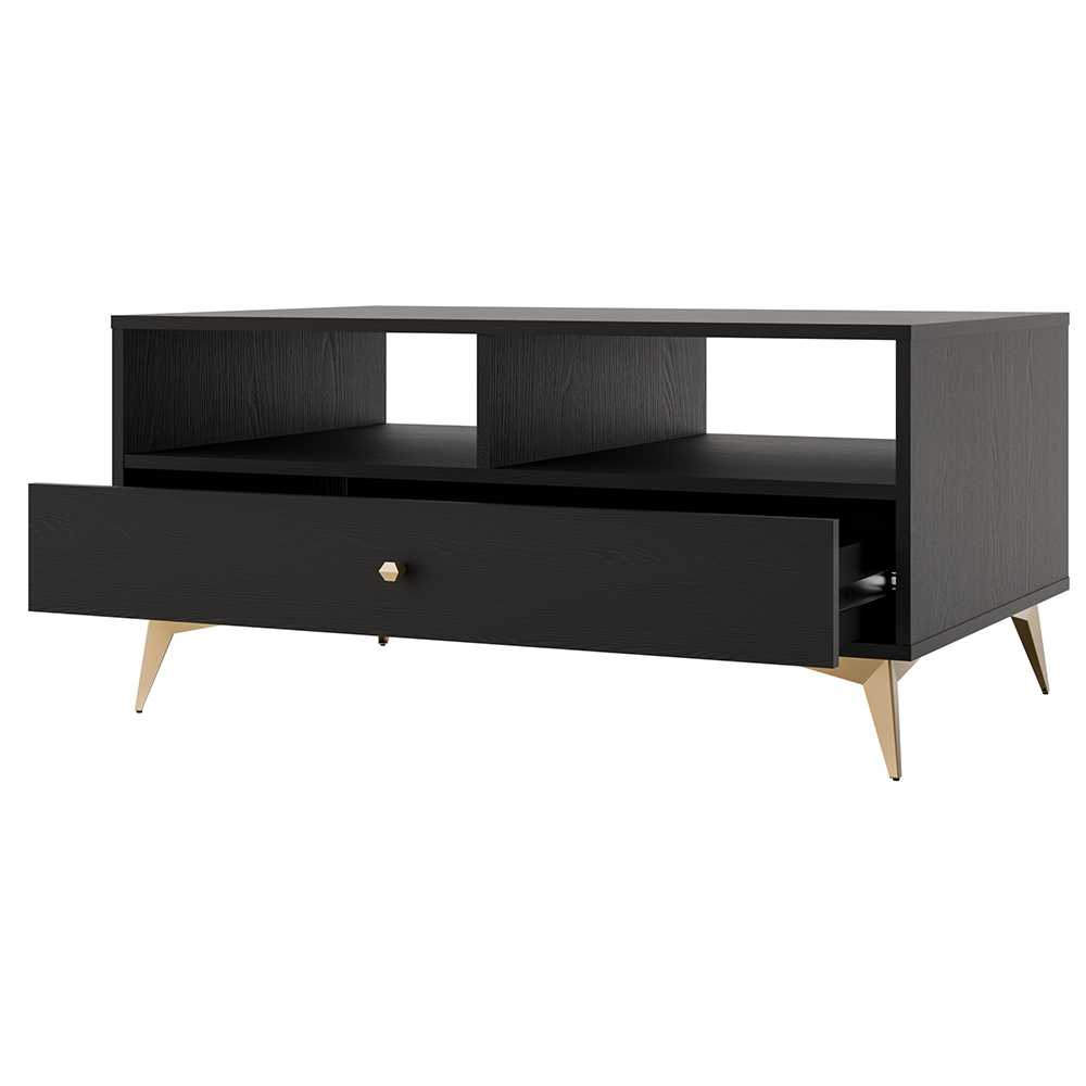 Obývací stěna TOKYO 1 c | 4 díly | černá grafit/zlatá