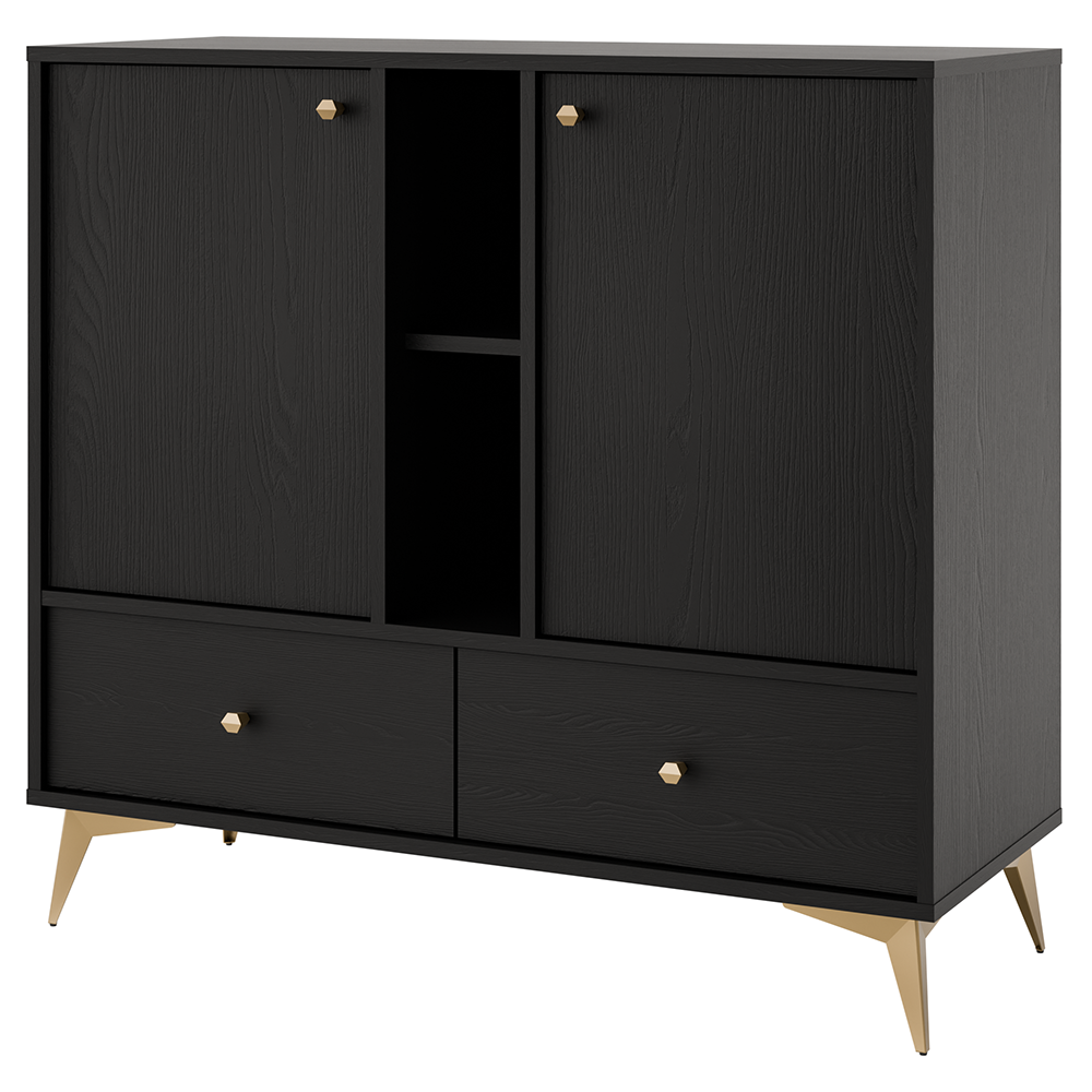 Obývací stěna TOKYO 1 c | 4 díly | černá grafit/zlatá