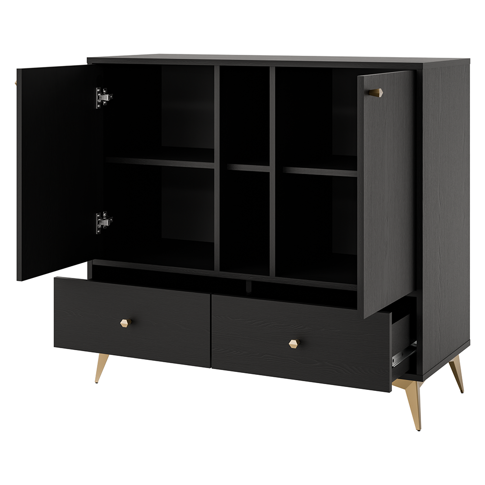 Obývací stěna TOKYO 1 c | 4 díly | černá grafit/zlatá