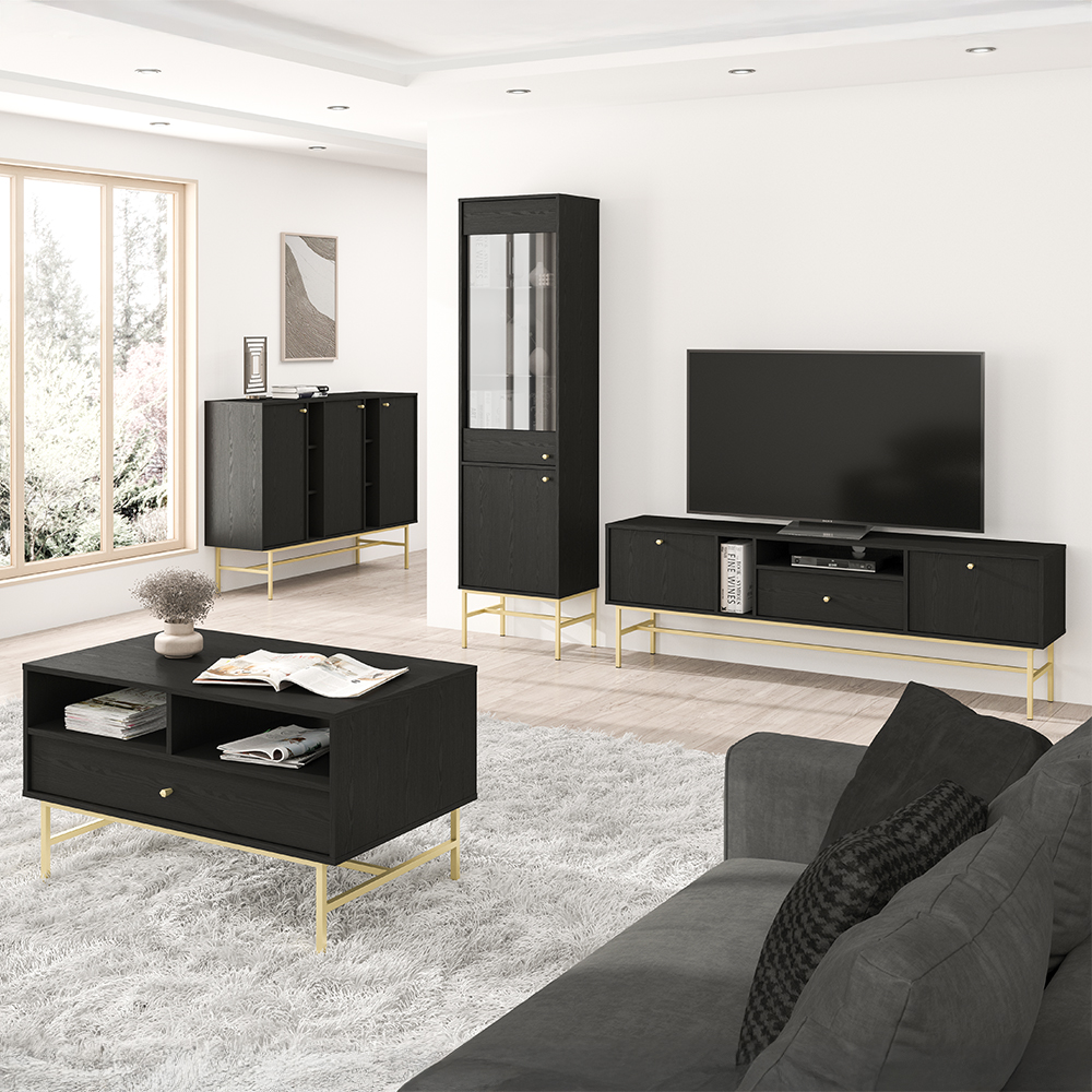 Obývací stěna TOKYO 3 c | 4 díly | černá grafit/zlatá