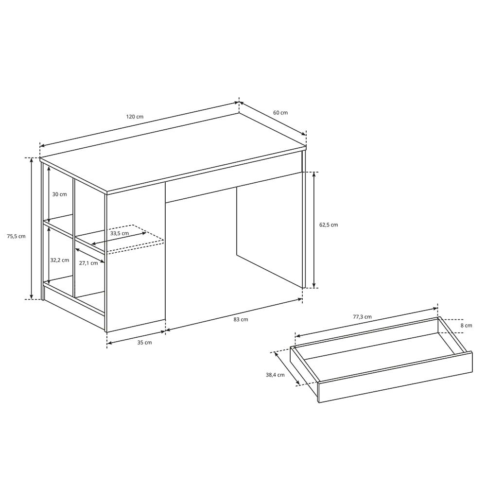 Psací stůl ANTEK | 120 cm | bílá | POSLEDNÍ KUS