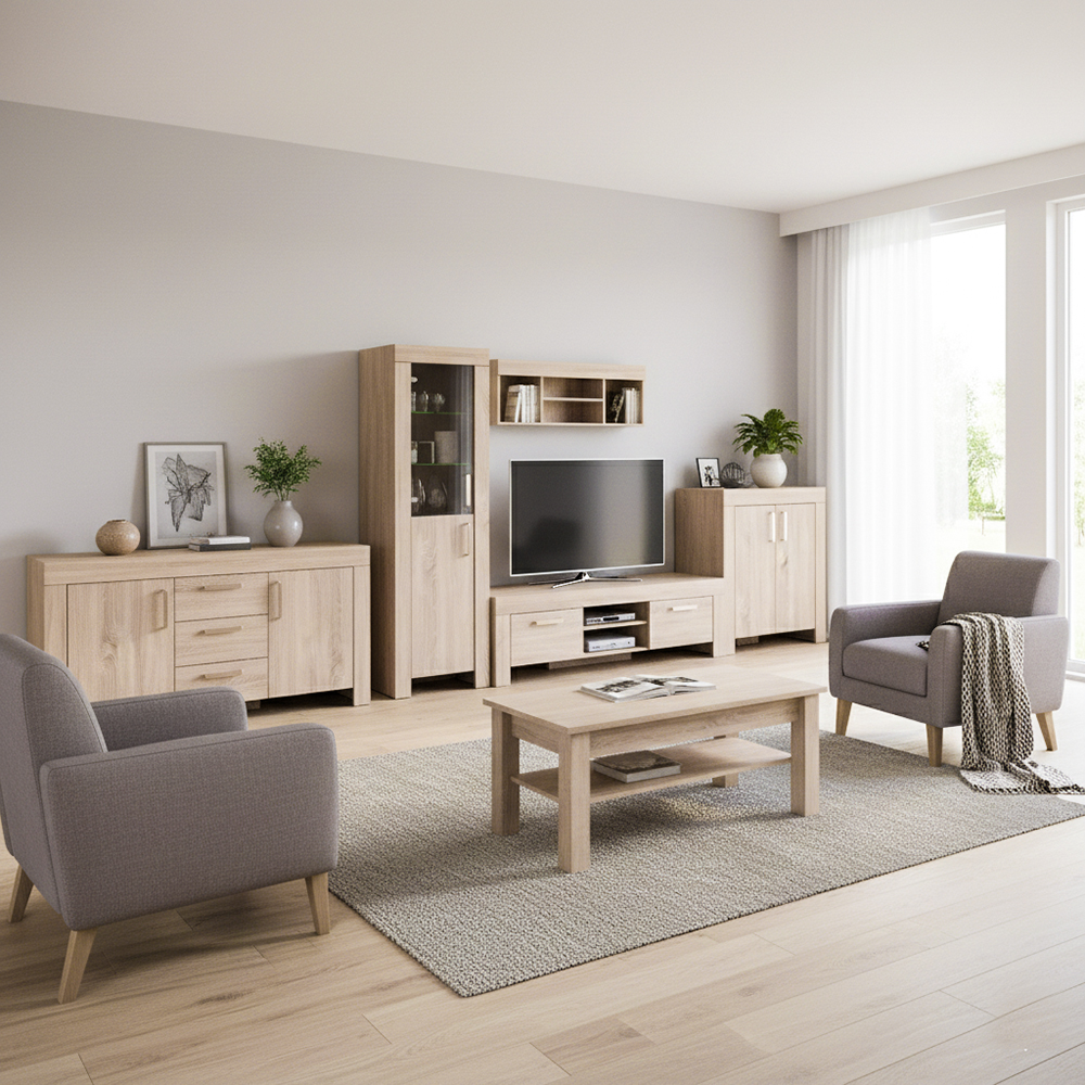 Obývací stěna CEZAR s | sestava C | 6 dílů | 330 cm + 170 cm + 110x61 cm | sonoma