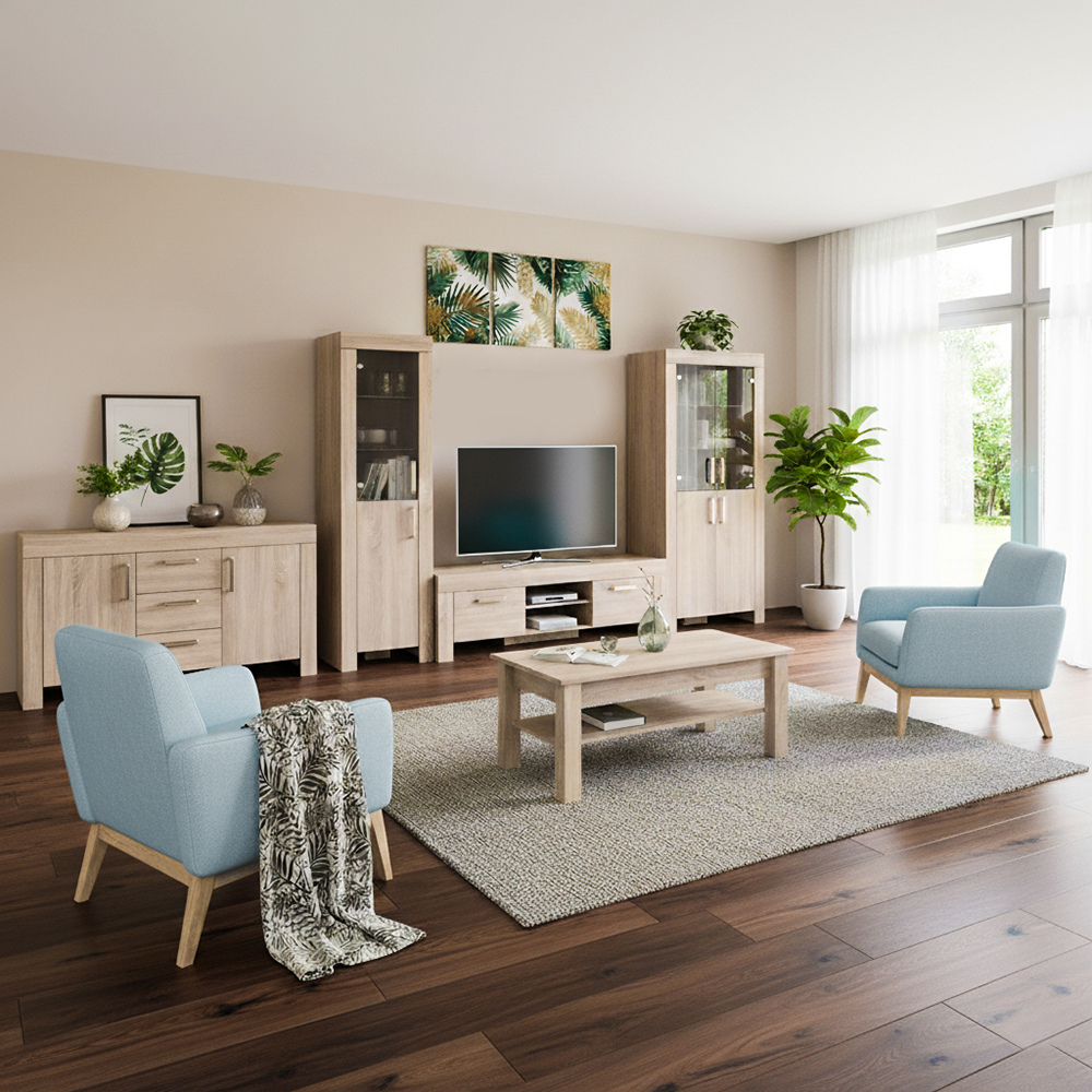 Obývací stěna CEZAR s | sestava E | 5 dílů | 500 cm + 110x61 cm | sonoma