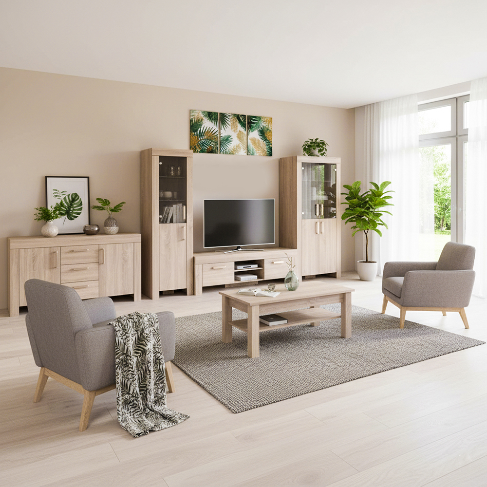 Obývací stěna CEZAR s | sestava E | 5 dílů | 500 cm + 110x61 cm | sonoma