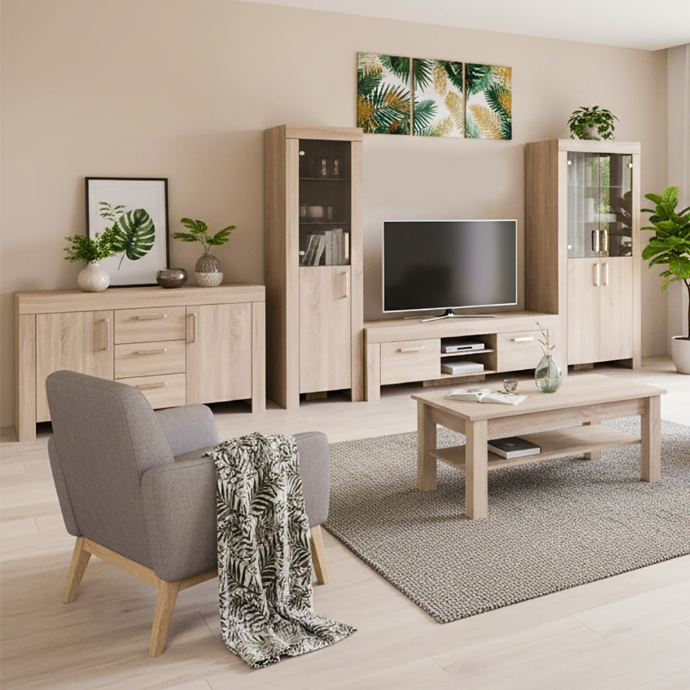 Obývací stěna CEZAR s | sestava E | 5 dílů | 500 cm + 110x61 cm | sonoma