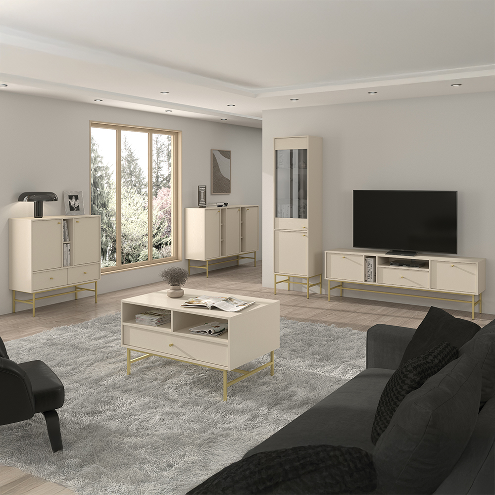 Obývací stěna TOKYO 3 b | 5 dílů | béžová/zlatá