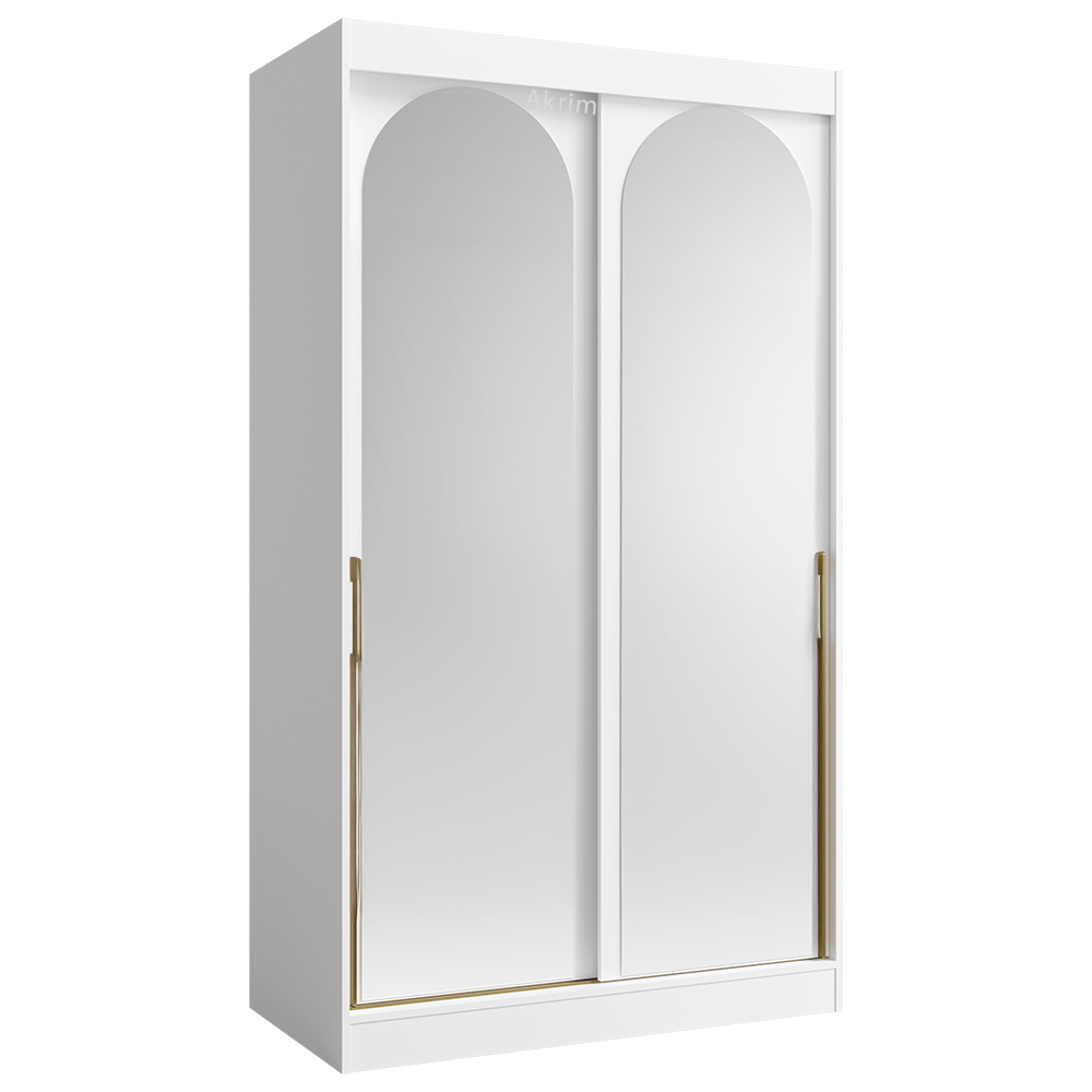 Šatní skříň MODIN | se zrcadlem | 120 cm | bílá/zlaté úchyty