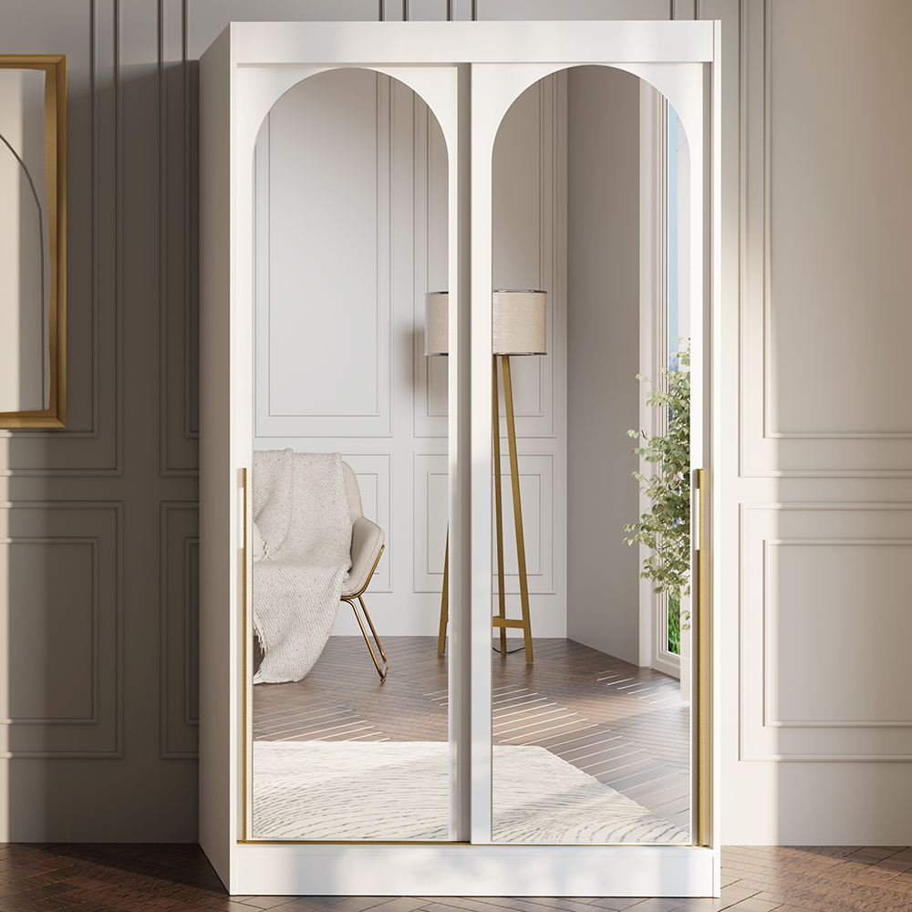 Šatní skříň MODIN | se zrcadlem | 120 cm | bílá/zlaté úchyty