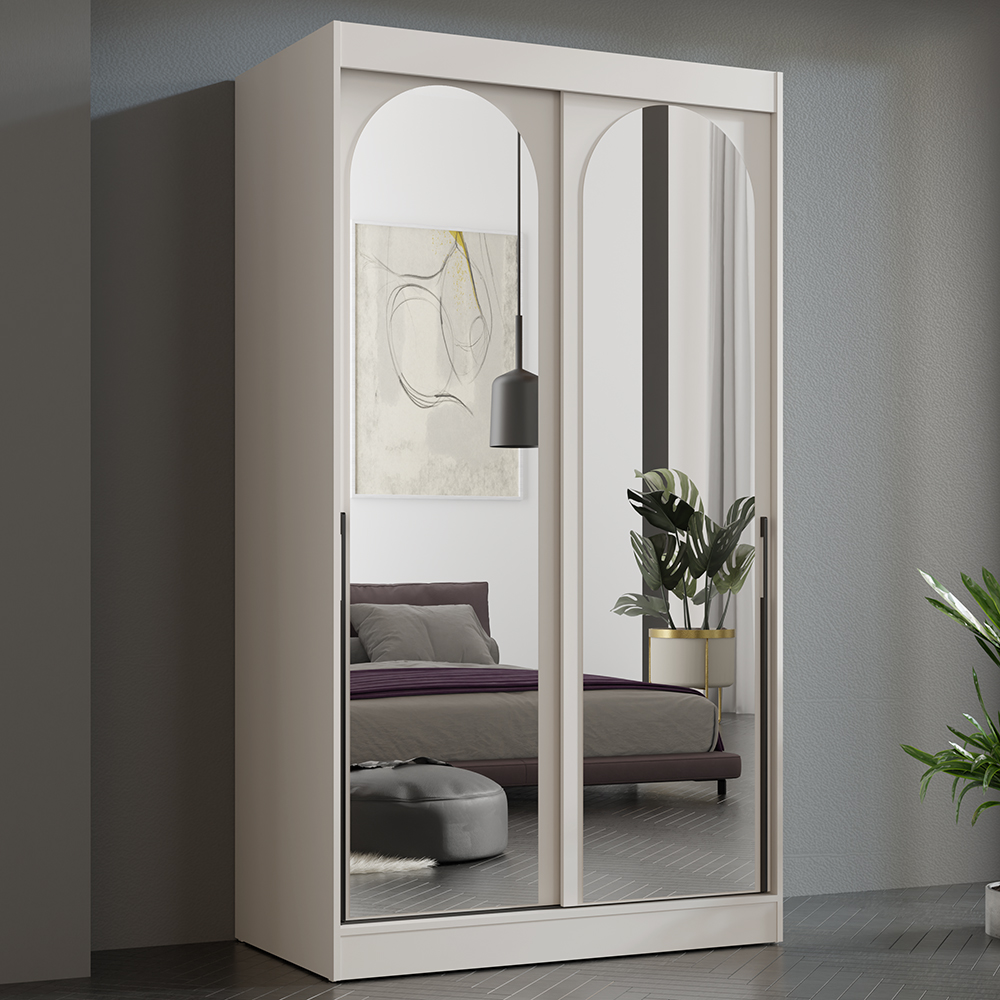 Šatní skříň MODIN | se zrcadlem | 120 cm | kašmír/černé úchyty