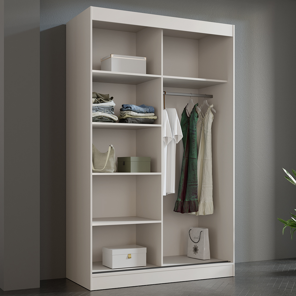 Šatní skříň MODIN | se zrcadlem | 120 cm | kašmír/zlaté úchyty